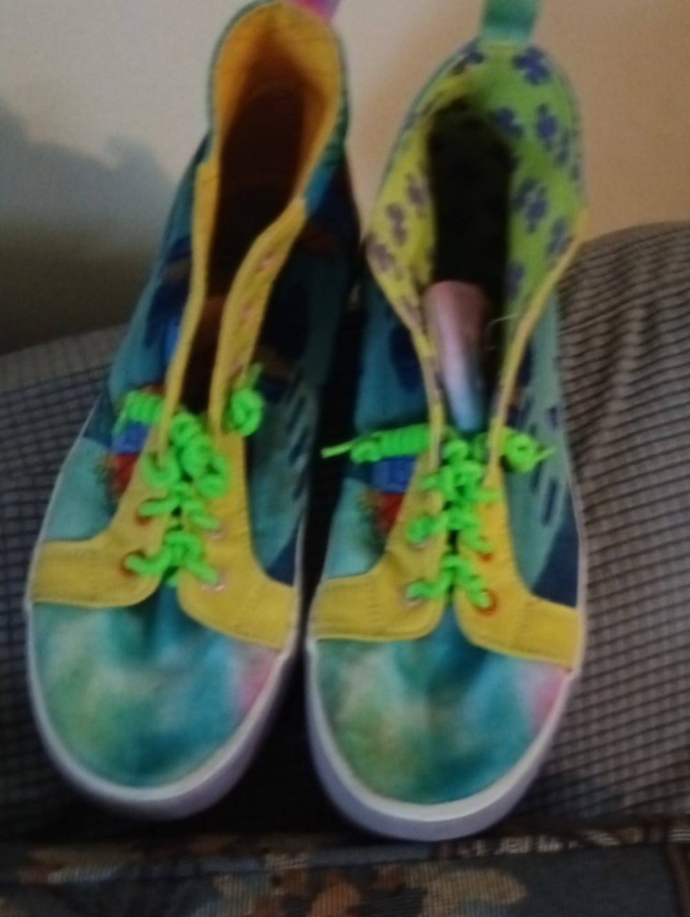 SpongeBob Squarepants Women's Tie-Dye High-Top Sneakers with Neon Green Laces